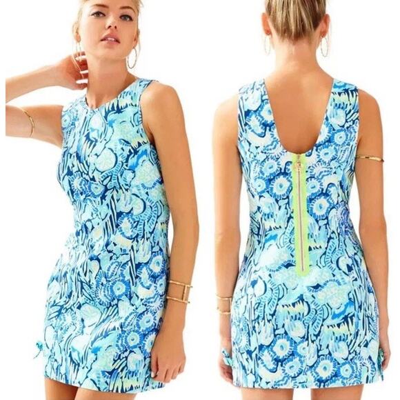 Lilly Pulitzer Mila Shift Dress Shells Ocean Blue Gold Sand Dollars Tropical 8 - Picture 2 of 16